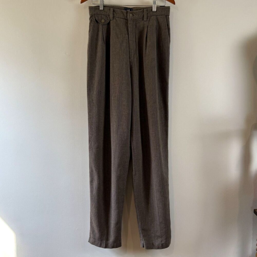 Vintage Lee High Waisted Pleated Trousers Neutral Herringbone Unisex ~29x32